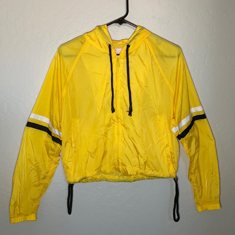 Heart And Hips Women's Yellow Striped Cropped Windbreaker Size Medium